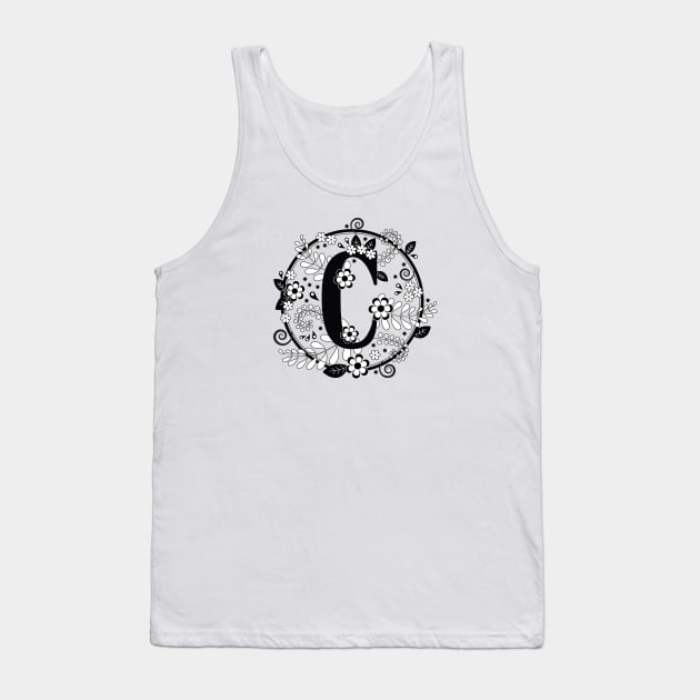 Black & White C Initial Tank Top by Mint Cloud Art Studio